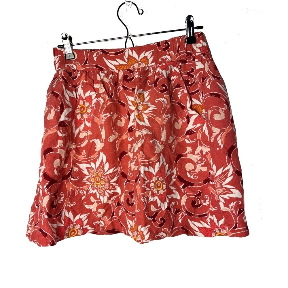 Loft Ann Taylor | Coral Pink Floral Linen Blend Skirt, XS